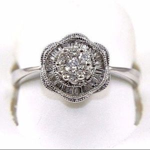 Round Diamond Cluster Ladys Ring Band 14k WG .40Ct